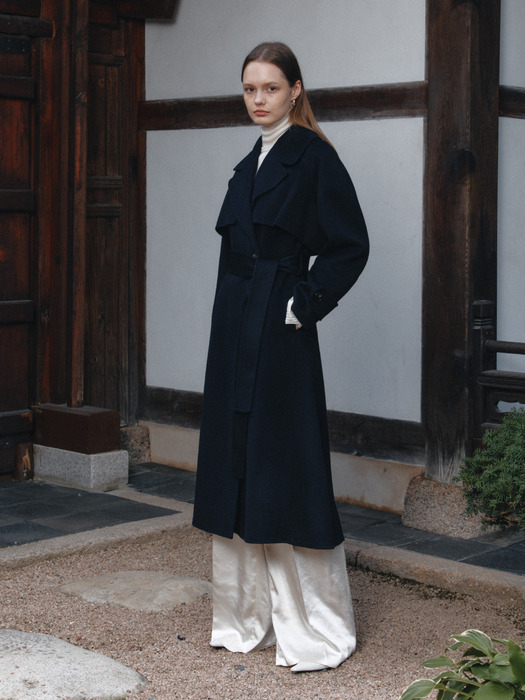 [Signature] DIANA Cashmere Blended Handmade Trench Coat_Royal Navy