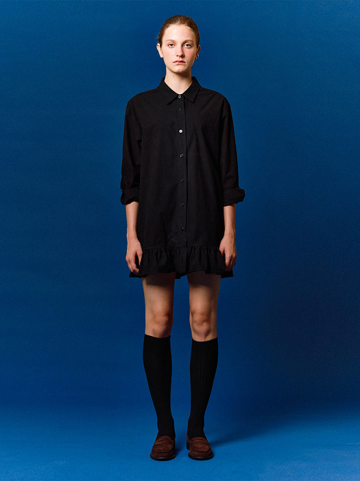 frilled mini shirt dress (black)