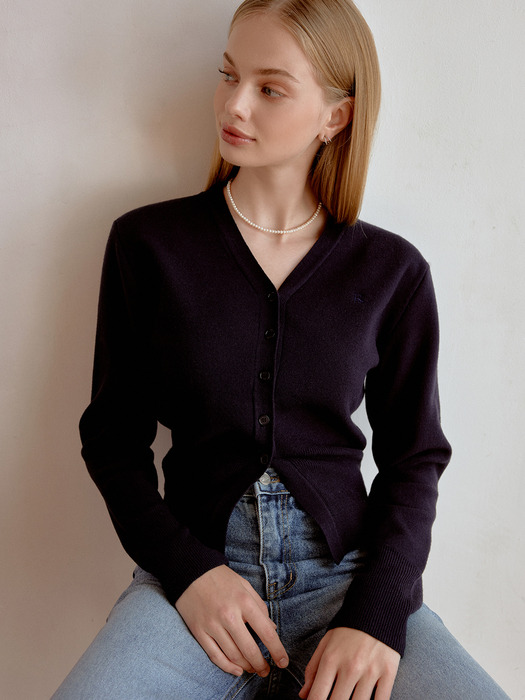 Re_l logo volume cardigan (navy)