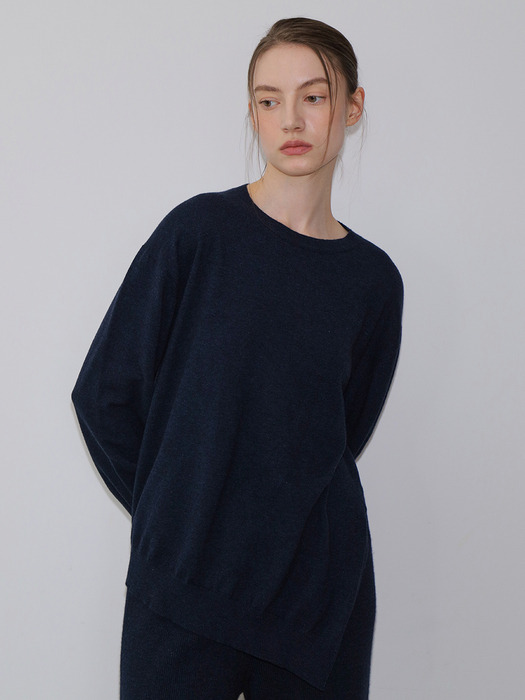 Asymmetric cashmere wool sweater NAVY