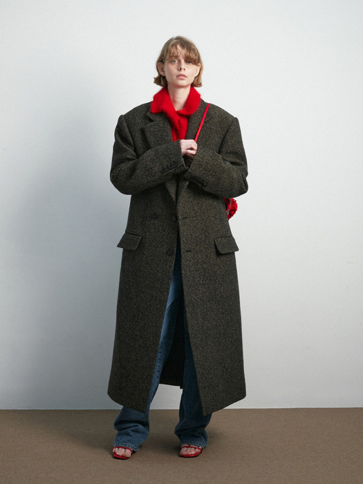 UNISEX, Mitte Oversized Long Coat / Tweed Brown