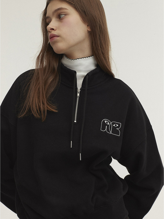 High Neck String Sweatshirt_Black