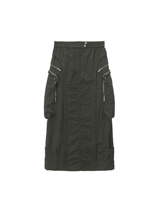 NYLON BIG POCKET CARGO SKIRT IN KHAKI