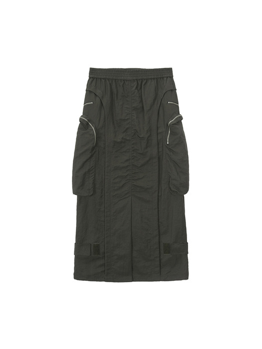 NYLON BIG POCKET CARGO SKIRT IN KHAKI