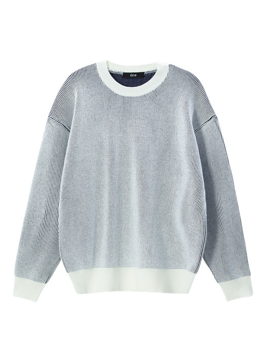 Two Tone Double Face Round Knit Pullover_ White