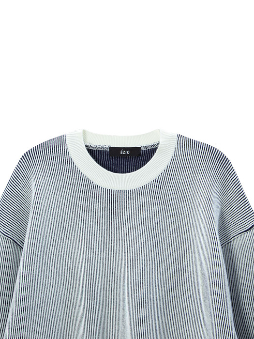 Two Tone Double Face Round Knit Pullover_ White