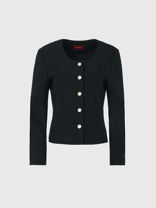[JENNY] U-neckline tweed jacket_2 colors
