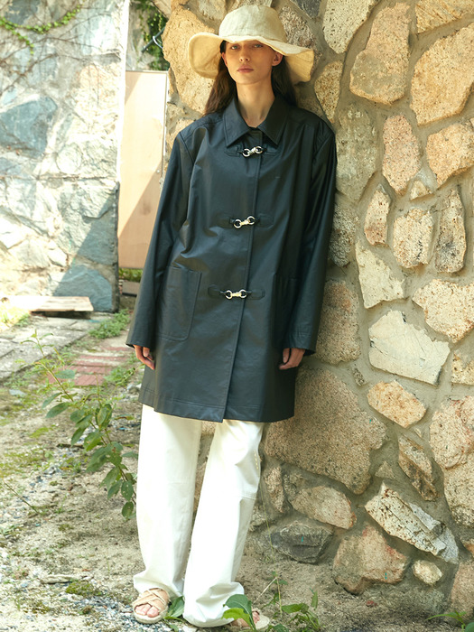 COATING BUCKLE HALF COAT - BLACK