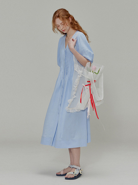 Linen Pleated Dress_Blue