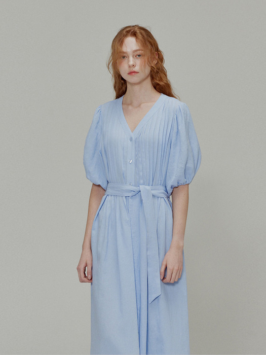 Linen Pleated Dress_Blue