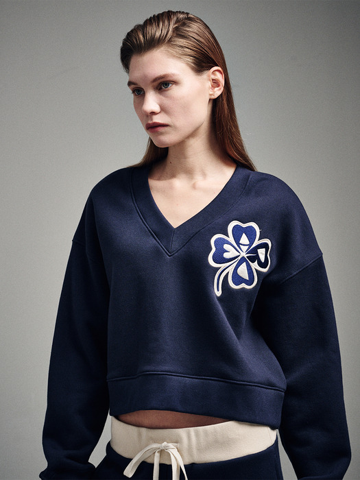 CROPPED SWEATSHIRT V NECK CLOVERMARDI SATIN_NAVY