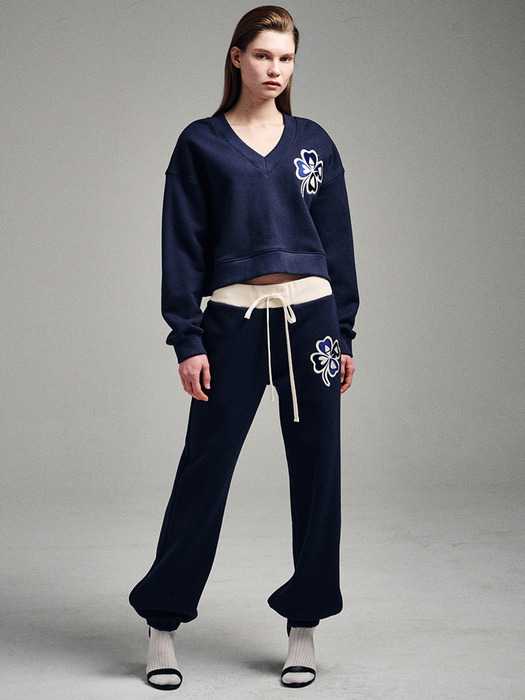 CROPPED SWEATSHIRT V NECK CLOVERMARDI SATIN_NAVY