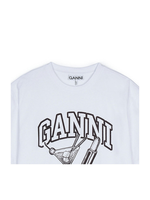 가니 여성 칵테일 프린팅 릴렉스핏 반팔 티셔츠 화이트 T3878-151