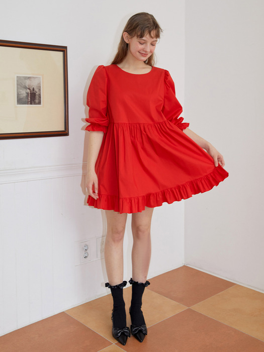 RED DOUBLE BACK RIBBON DRESS