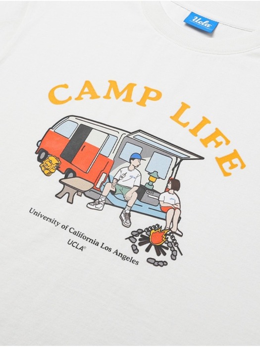 남녀공용 캠핑 일러스트 반소매 티셔츠[O-WHITE](UA5ST82_33)