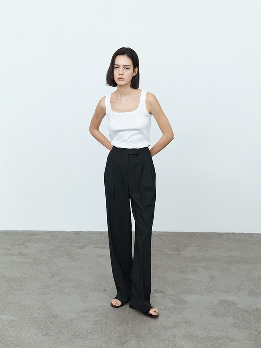 MANNISH TWO-TUCK WIDE PANTS_NAVY