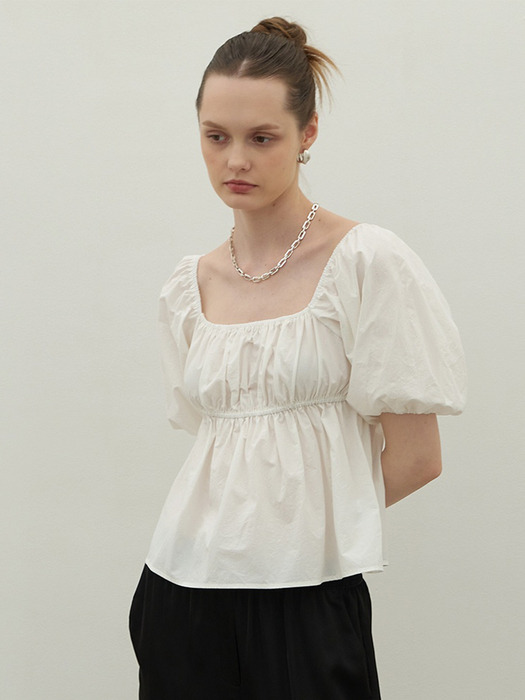 Two-Way Off-Shoulder Puff Blous White