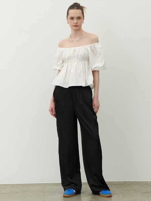 Two-Way Off-Shoulder Puff Blous White