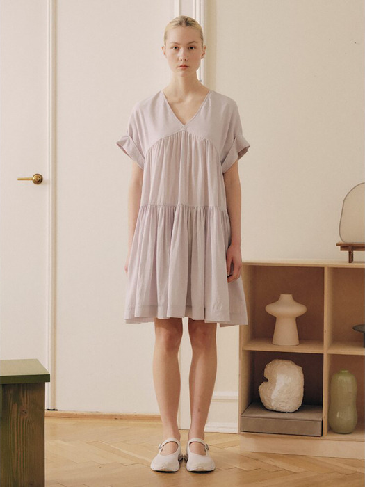 Vneck Shirring Dress  Lavender (WE4571T29T)