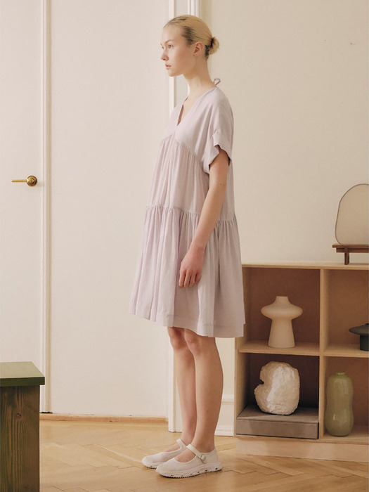 Vneck Shirring Dress  Lavender (WE4571T29T)