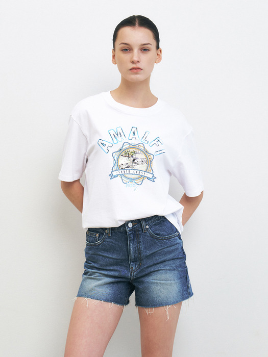 EMBOSSED WASHING DENIM SHORTS [MIDDLE BLUE]