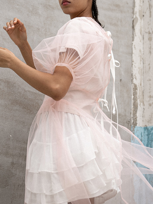 Light peach pink tulle maxi dress