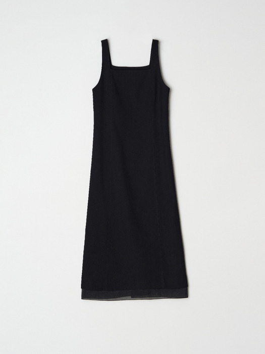 Hem line sheer patch dress - Black