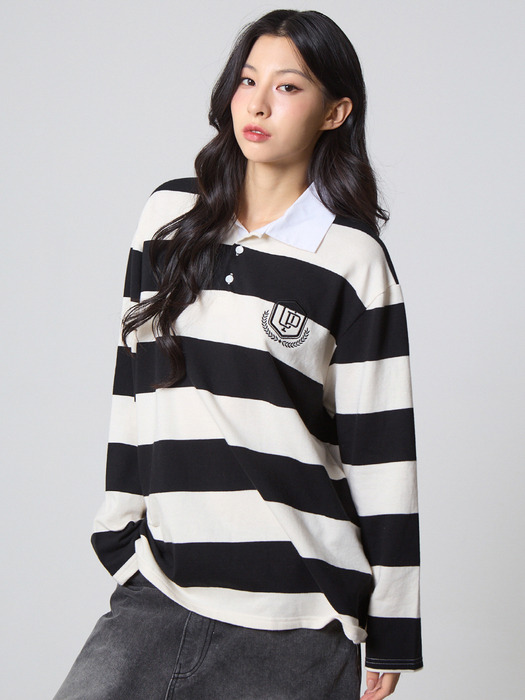 스트라이프 럭비 카라 셔츠 블랙_Stripe Rugby Collar Shirt Black