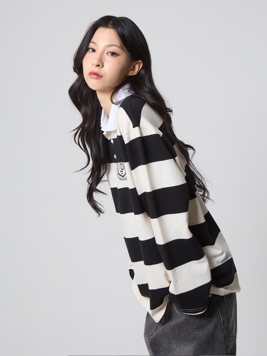 스트라이프 럭비 카라 셔츠 블랙_Stripe Rugby Collar Shirt Black