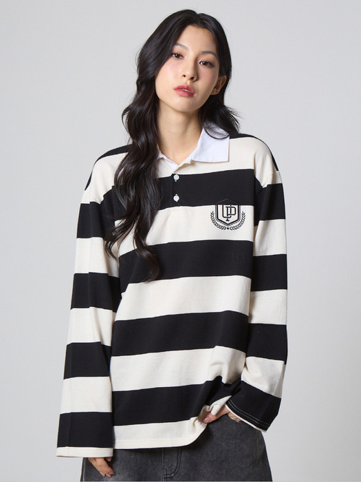 스트라이프 럭비 카라 셔츠 블랙_Stripe Rugby Collar Shirt Black