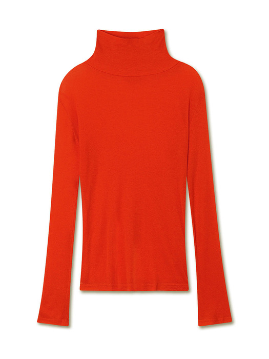 WOOL TENCEL TURTLE NECK TOP RED ORANGE