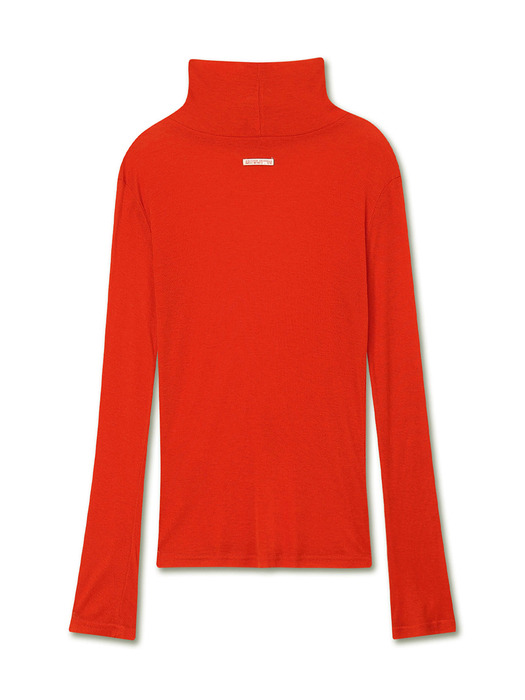 WOOL TENCEL TURTLE NECK TOP RED ORANGE