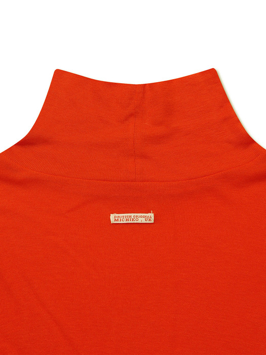 WOOL TENCEL TURTLE NECK TOP RED ORANGE