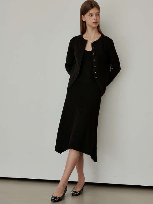 [단독][세트상품]VARYA Dress & Cardigan Two-Piece Suit - BLACK