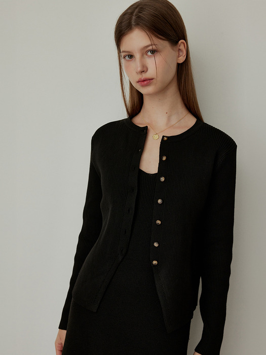 [단독][세트상품]VARYA Dress & Cardigan Two-Piece Suit - BLACK