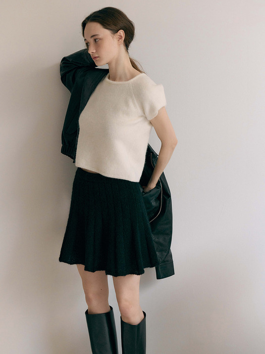 Lin Kid Mohair Knit Skirt(Black)