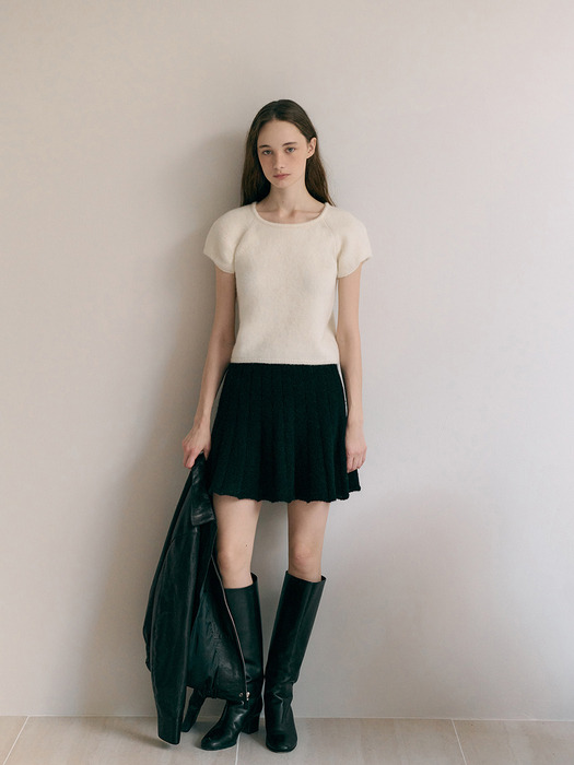 Lin Kid Mohair Knit Skirt(Black)