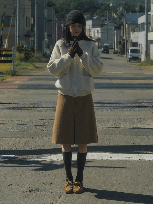 MELTON WOOL HALF SKIRT_BEIGE