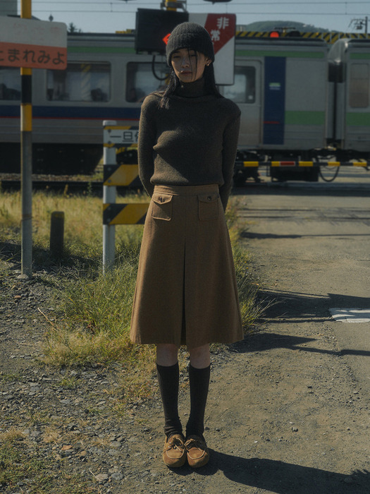 MELTON WOOL HALF SKIRT_BEIGE