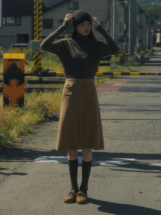 MELTON WOOL HALF SKIRT_BEIGE