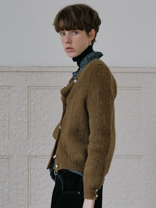 Via Rinker alpaca knit cardigan (Khaki brown)