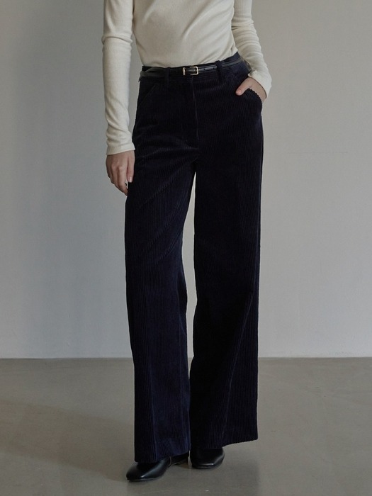 Corduroy semi wide pants - Navy