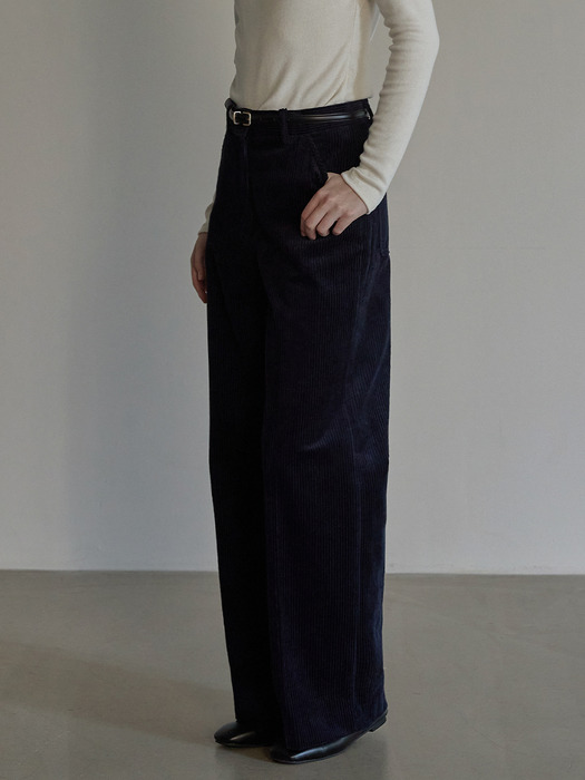 Corduroy semi wide pants - Navy