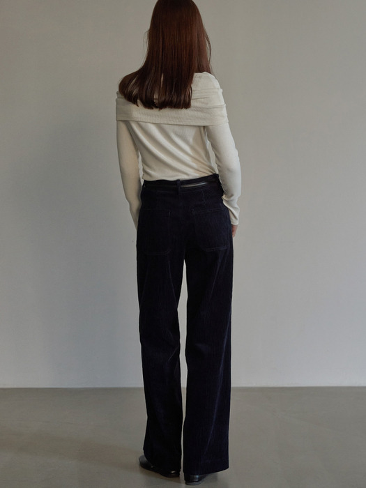 Corduroy semi wide pants - Navy