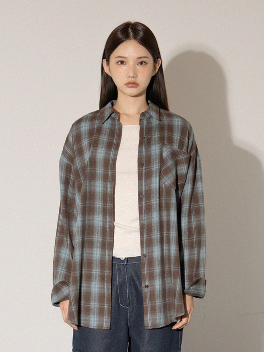 Long check shirt(Brown)