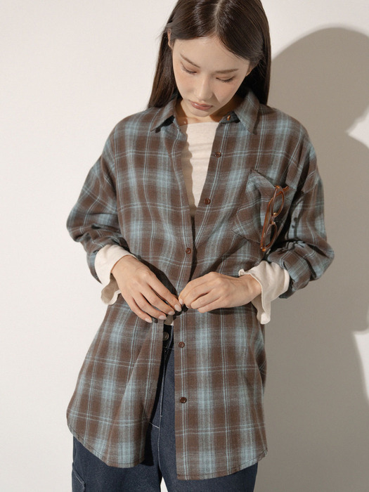 Long check shirt(Brown)