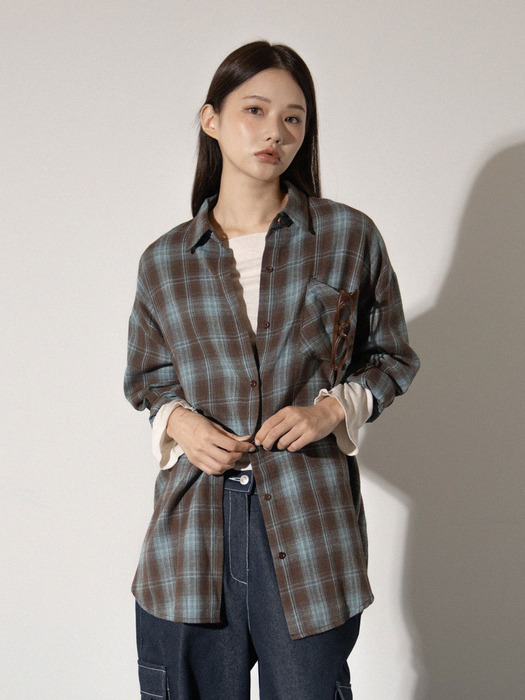 Long check shirt(Brown)