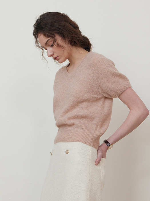 Alpaca V-neck half knit_PINK