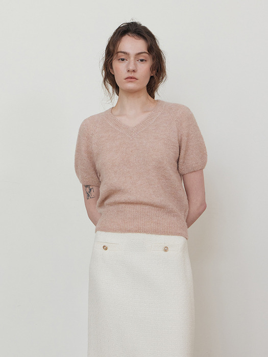 Alpaca V-neck half knit_PINK