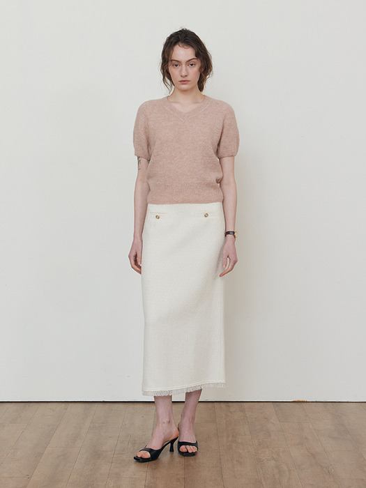 Alpaca V-neck half knit_PINK